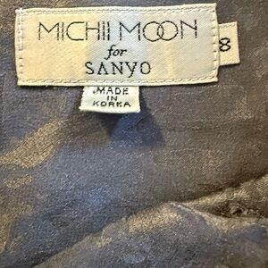 Vtg Michii Moon / Sanyo 100% Silk Blouse Gray Jacquard Hidden Button Korea Sz 8